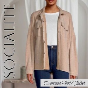 SOCIALITE Cozy Oversized Boyfriend Snap-Front Shirt/Jacket-Tan/NWT/LG